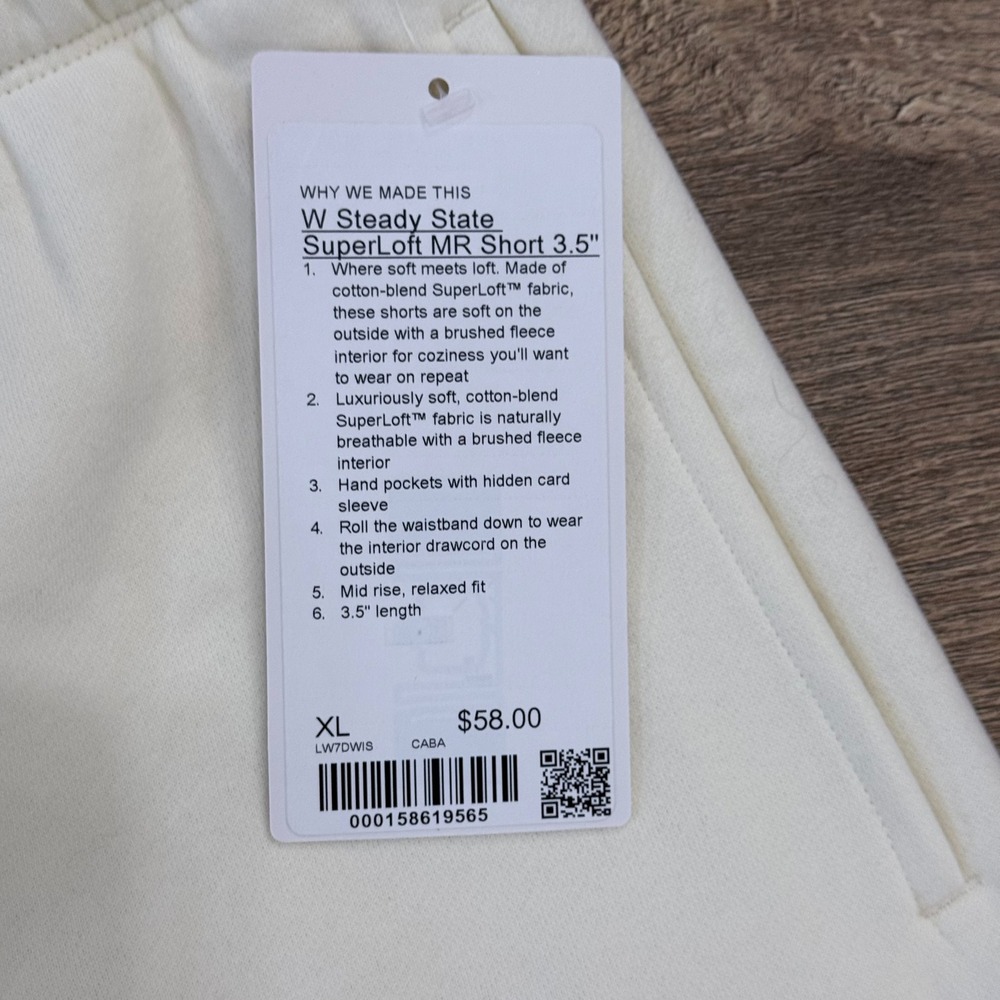 NWT Lululemon Steady State SuperLoft MR Short 3.5 Bone White XL LW7DWIS - Picture 6 of 9